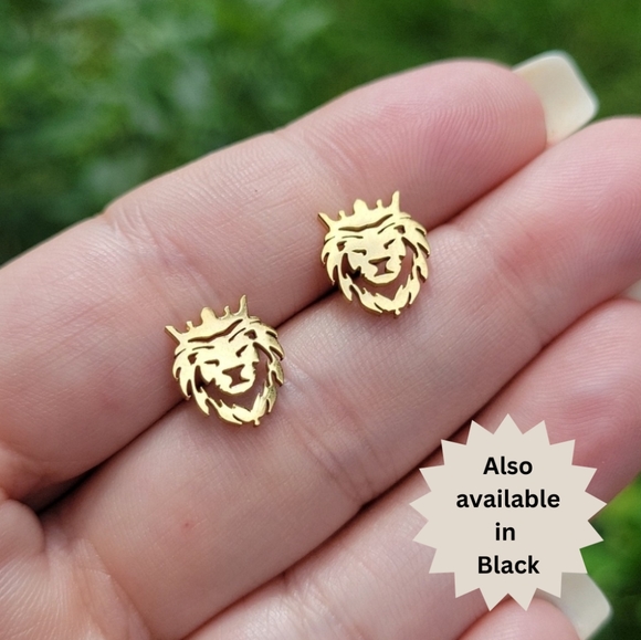 Other - Rastafari Lion 14k Gold Stud Earrings, Lion of Judah, unisex